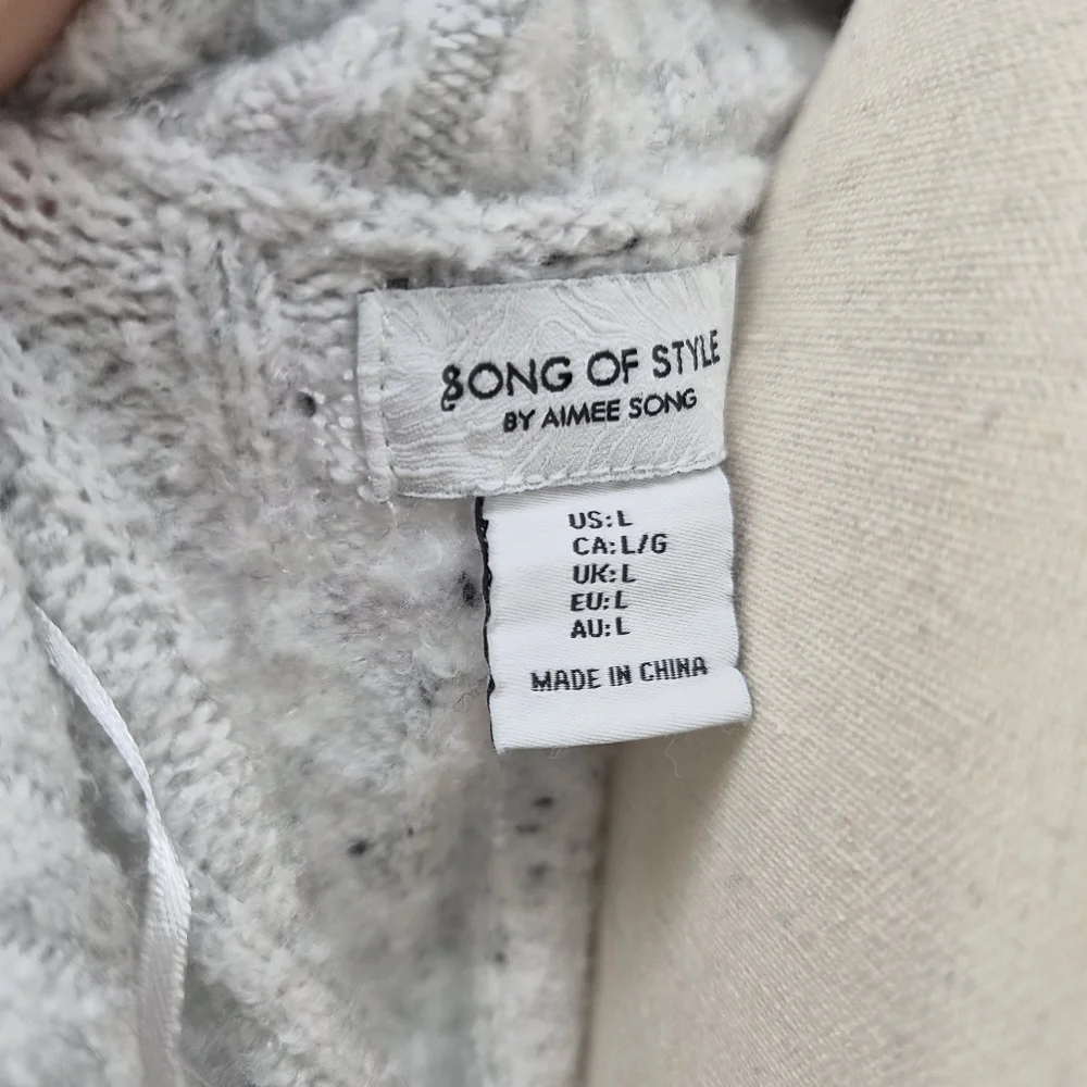 Song of Style Long Ribbed Knit Sz Large Soft Cardigan Duster Gray Fleck‎ Pockets